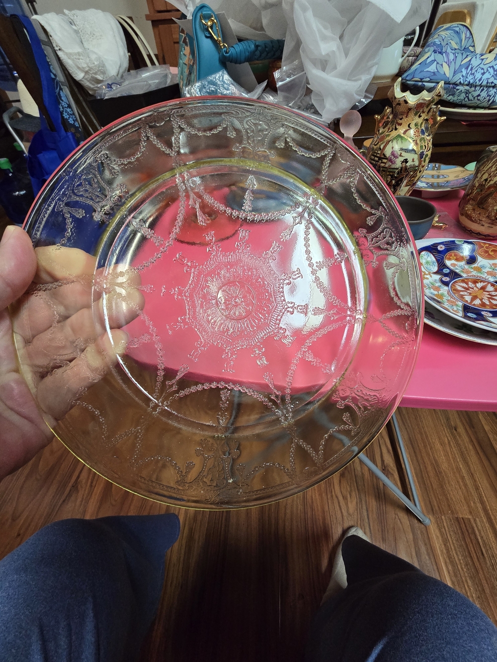 Vintage Yellow Etched Glass Plate Ballerina